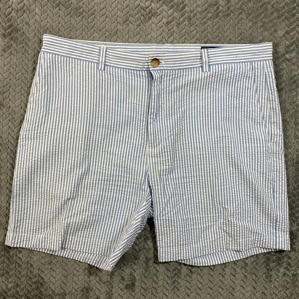 Vineyard Vines Seersucker Breaker Shorts Mens 36 Blue White Stripe Preppy Summer